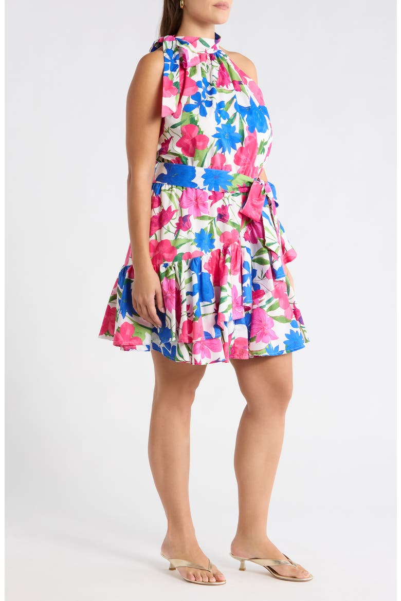 Liran Floral Melis Halter Minidress, Alternate, color, PINK-BLUE
