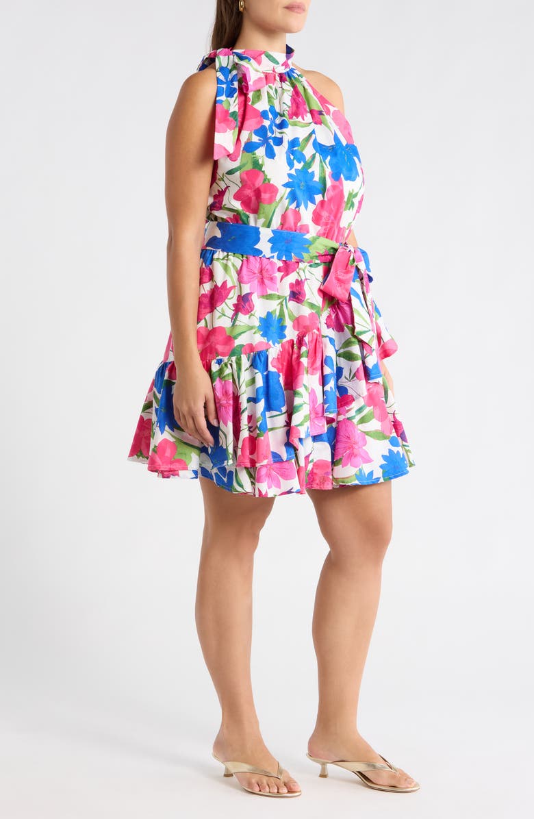 SUGARLIPS Liran Floral Melis Halter Minidress, Alternate, color, Pink-Blue