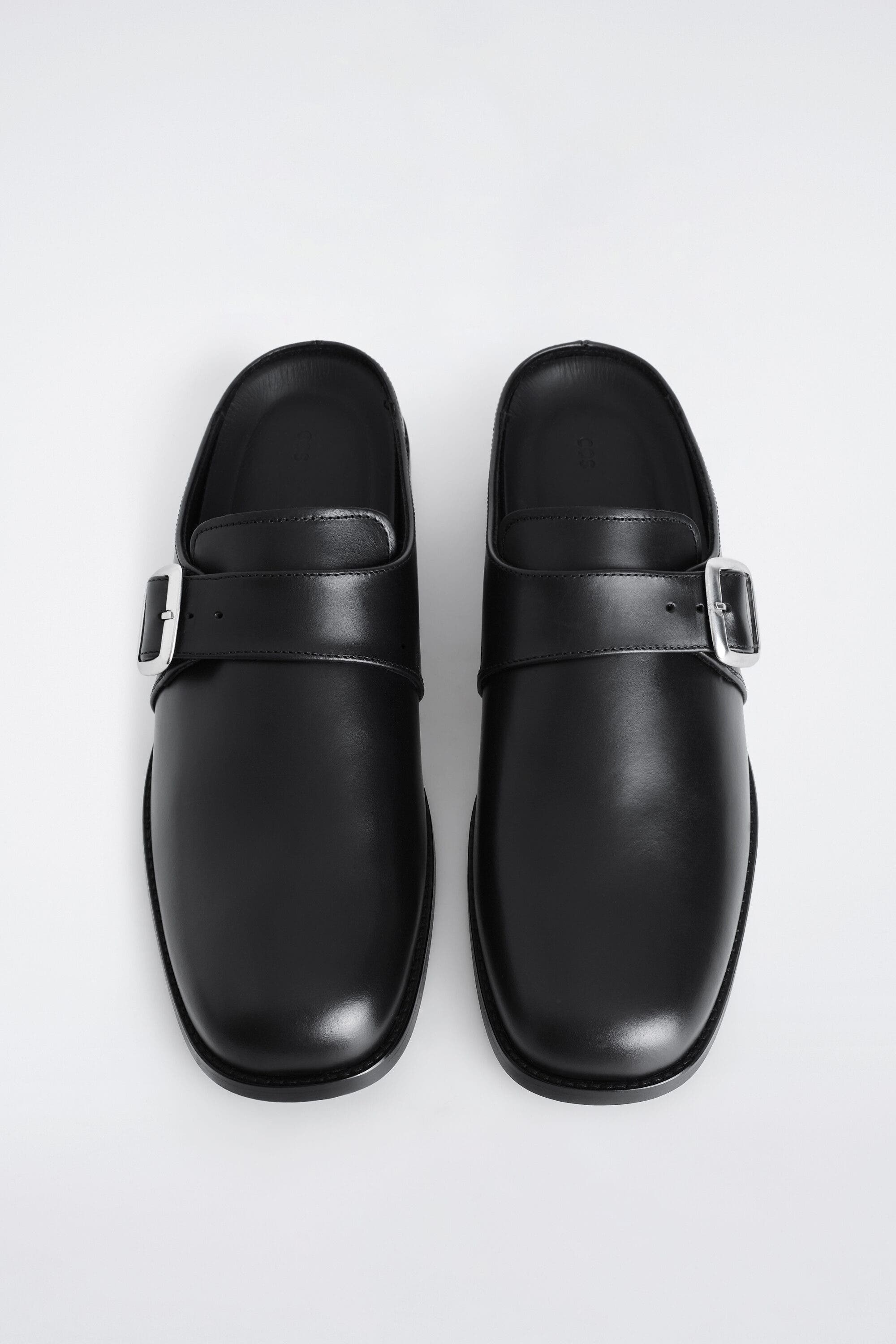 Buckled Leather Mules, Alternate, color, BLACK
