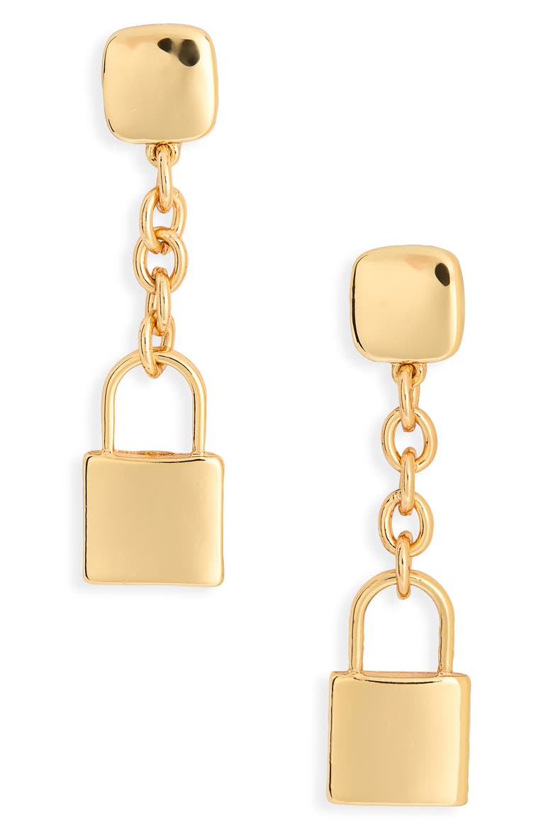 Lock Drop Earrings, Main, color, GOLD