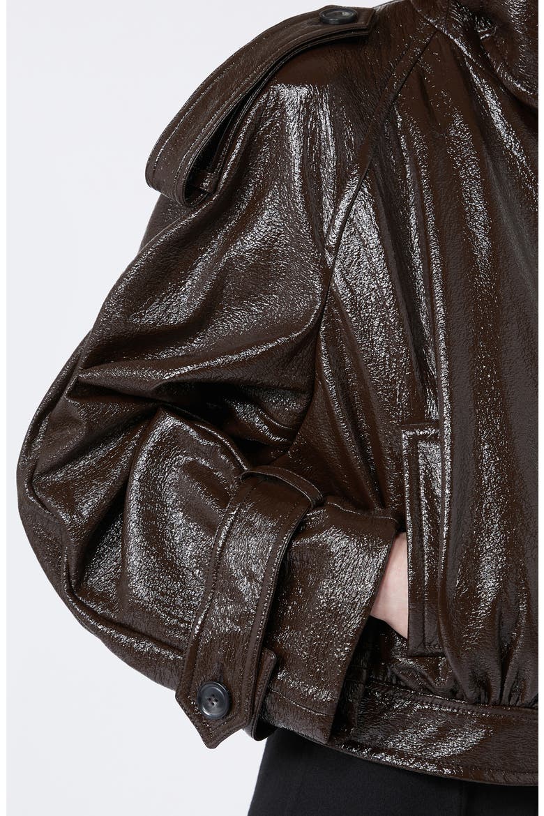 Glossy Faux Leather Bomber Jacket, Alternate, color, COFFEE
