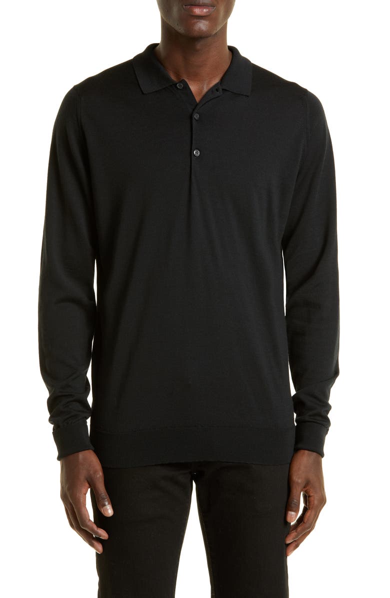 John Smedley Cotswold Wool Polo Sweater, Main, color, Black