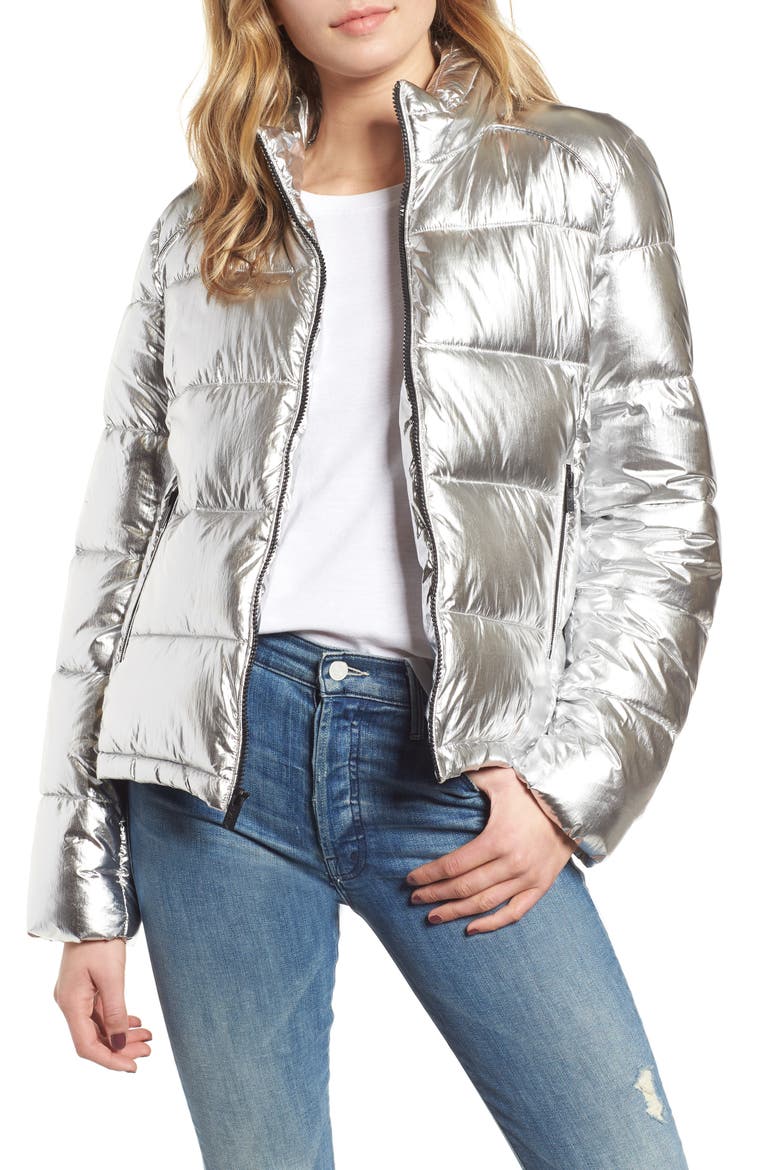 Metallic Puffer Jacket, Main, color, SILVER