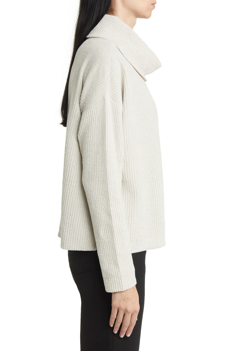 Eileen Fisher Ribbed Organic Cotton Chenille Turtleneck Sweater, Alternate, color, Bone