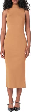 Endless Rose Metallic Mock Neck Body-Con Midi Dress
