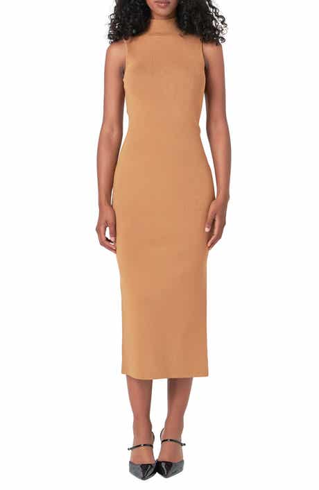 Metallic Mock Neck Body-Con Midi Dress