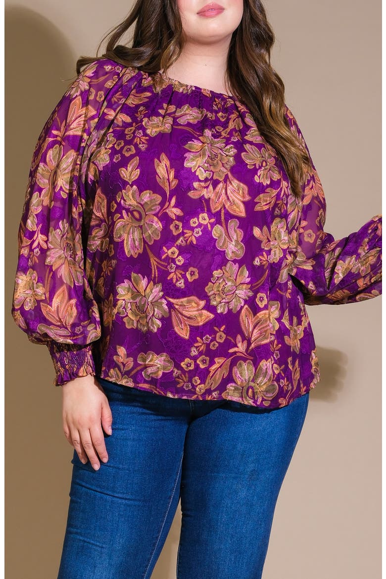 Floral Long Sleeve Top, Alternate, color, PURPLE