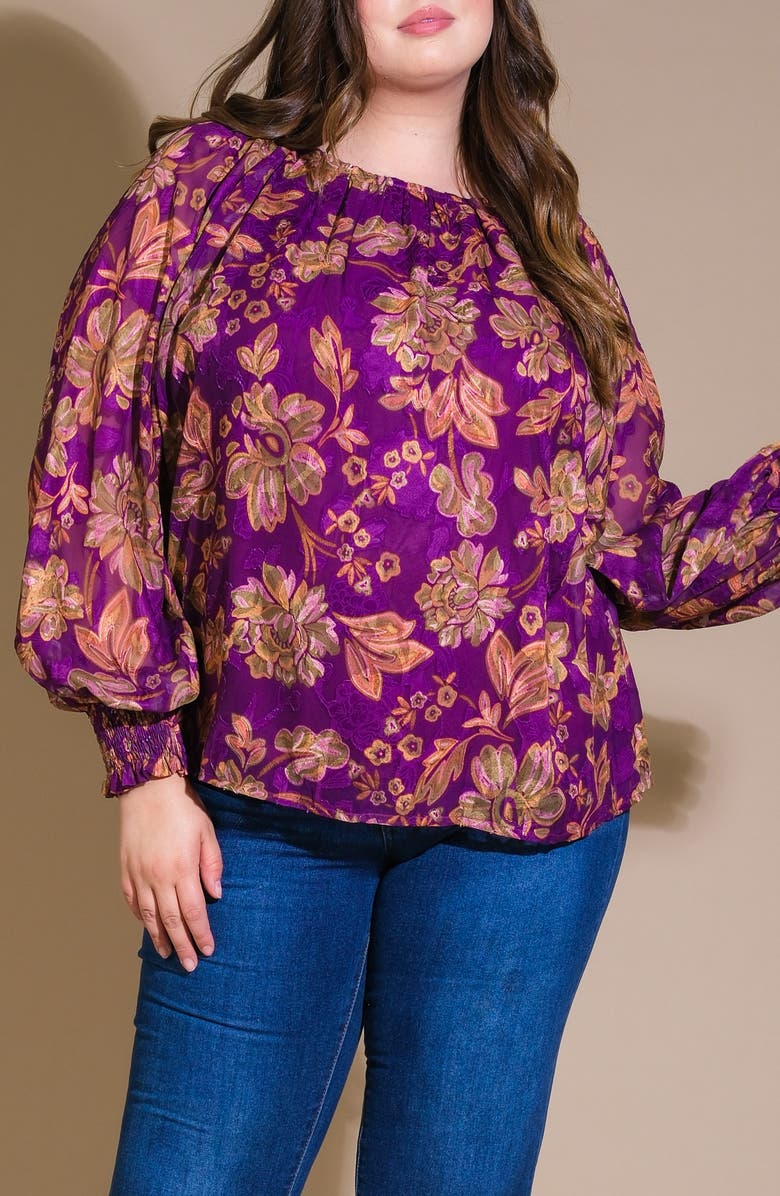 FLYING TOMATO Floral Long Sleeve Top, Alternate, color, Purple