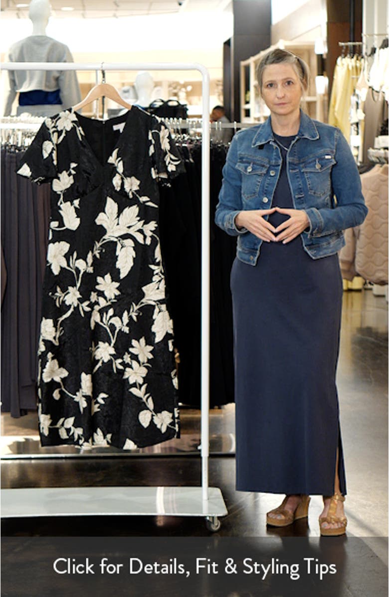 Floral Jacquard Draped Midi Dress, sales video thumbnail