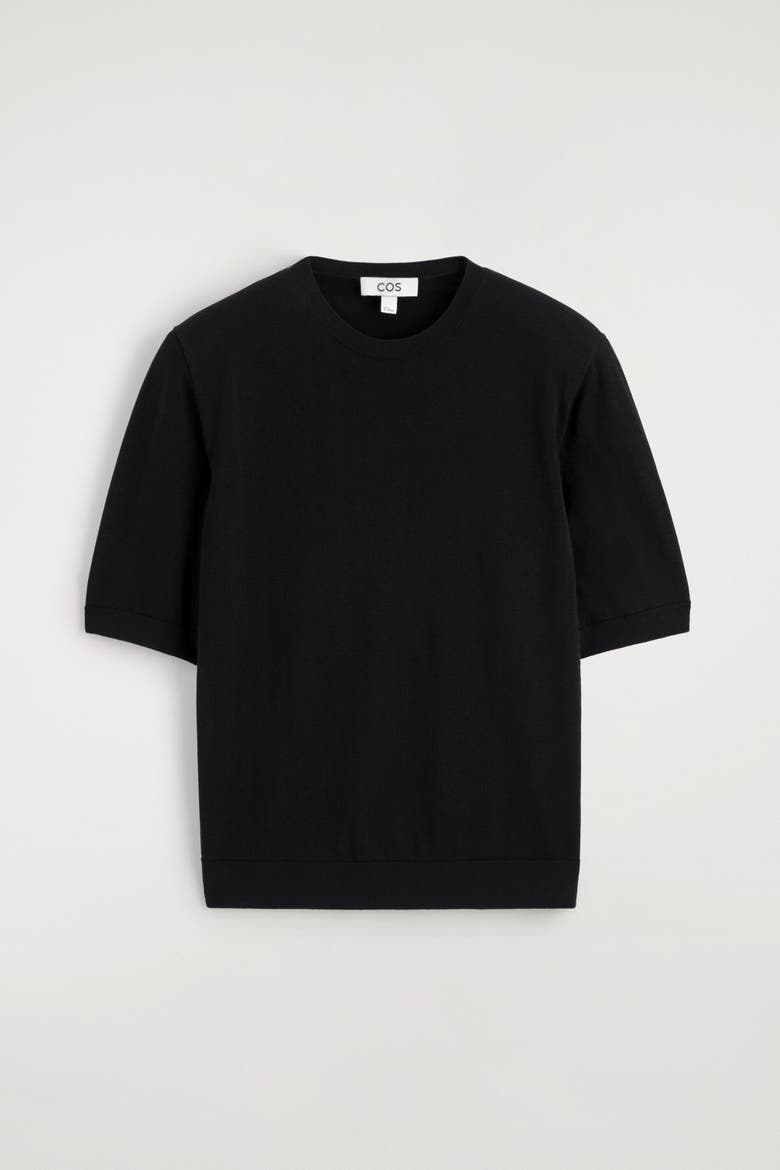 Sculpted Silk-cotton T-shirt, Alternate, color, BLACK