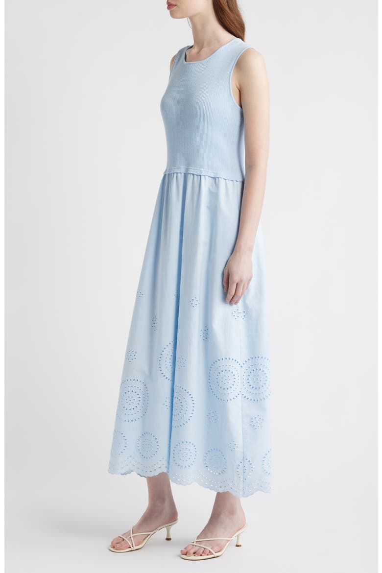 Mixed Media Eyelet Detail Maxi Dress, Alternate, color, LIGHT BLUE