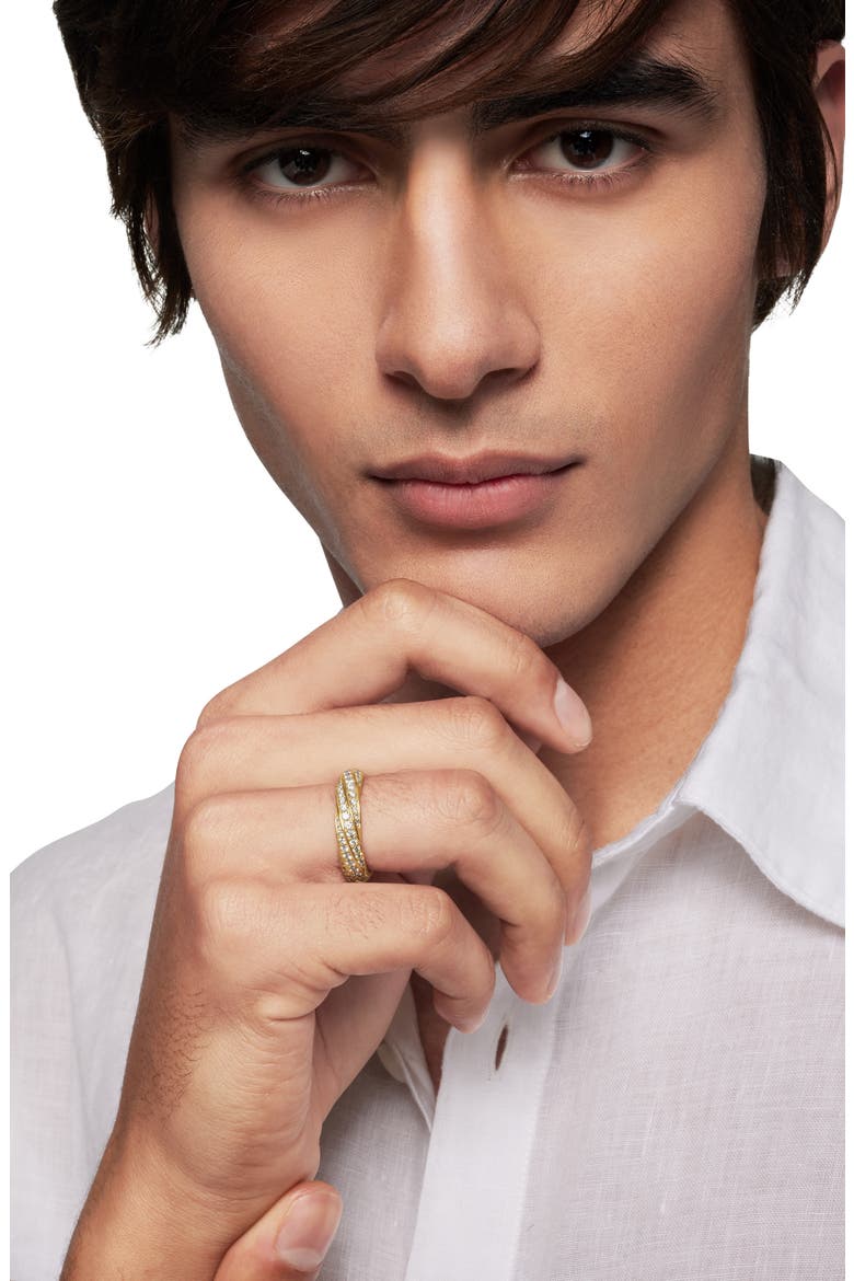 Cable Edge™ Band Ring in Recycled 18K Yellow Gold with Pavé Diamonds, Alternate, color, 18K GOLD RECYCLED