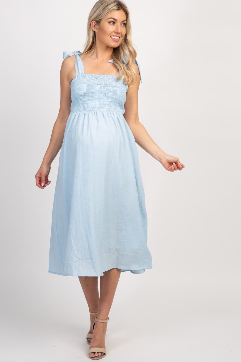 Strap Tie Smocked Dress, Main, color, Light Blue