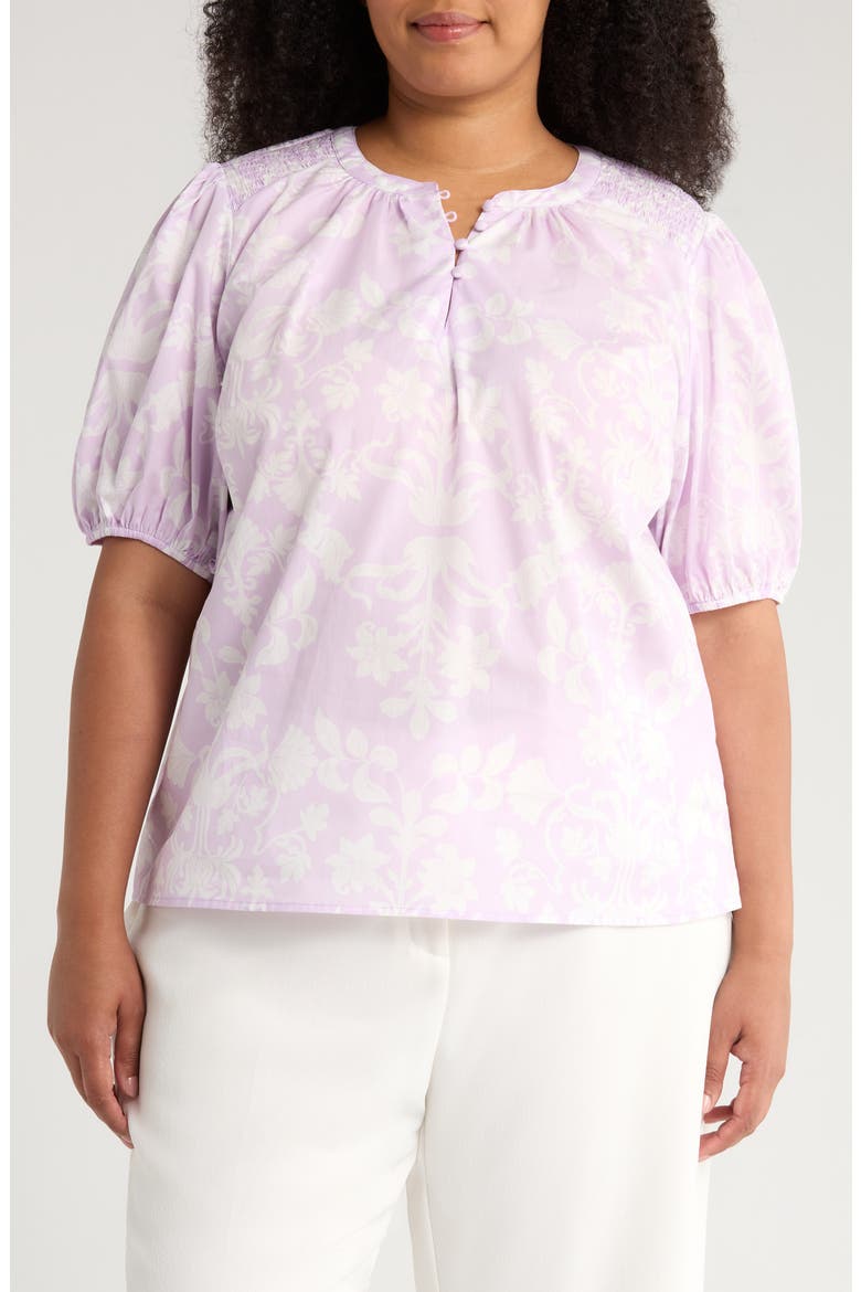 Emme Floral Print Smocked Top, Main, color, LAVENDER PURPLE/ WHITE