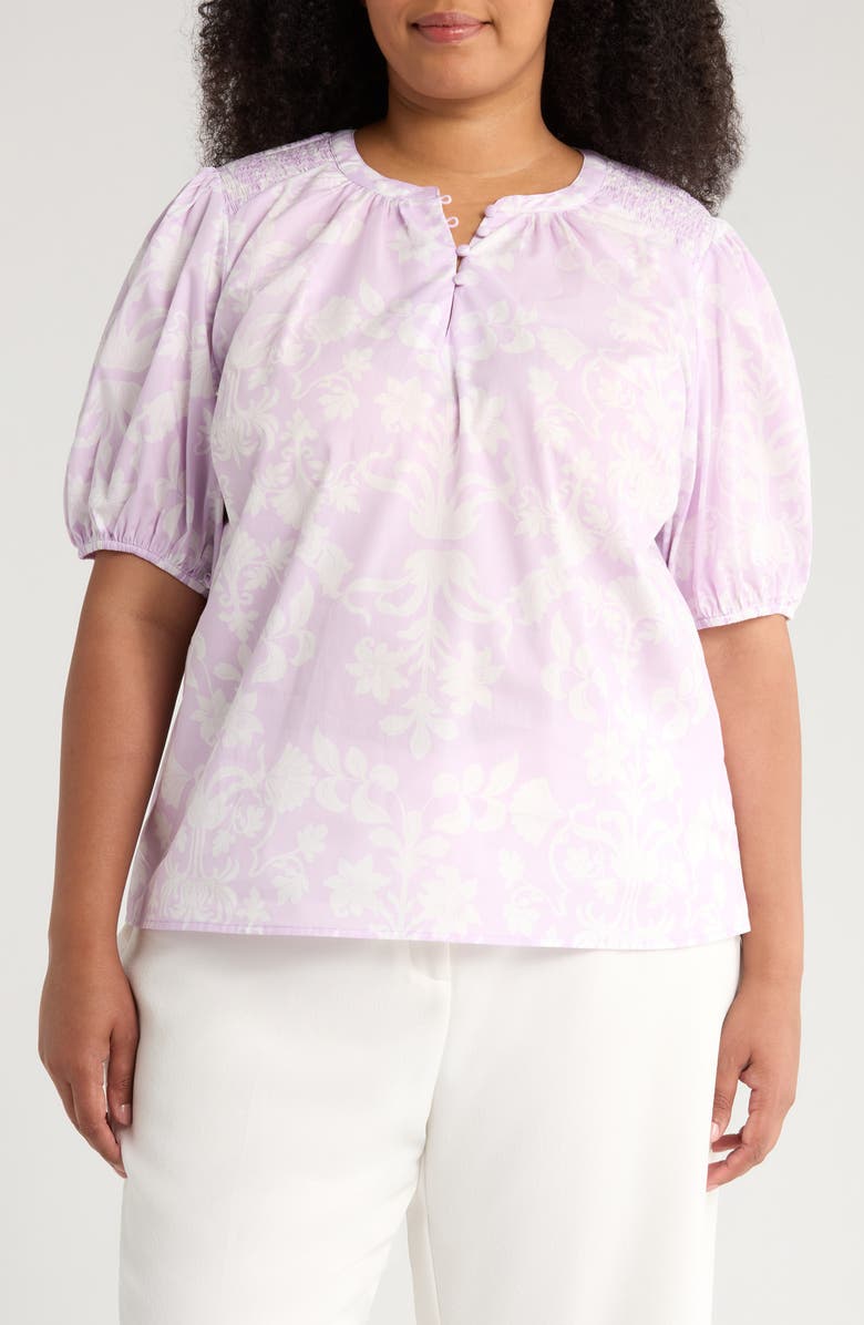 SUGARLIPS Emme Floral Print Smocked Top, Main, color, Lavender Purple/ White