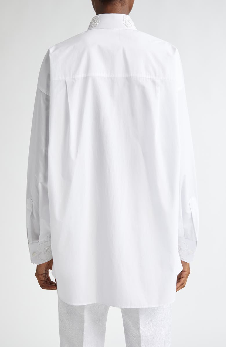 Dolce&Gabbana Embroidered Trim Long Sleeve Cotton Poplin Button-Up Shirt, Alternate, color, W0800 Bianco Ottico