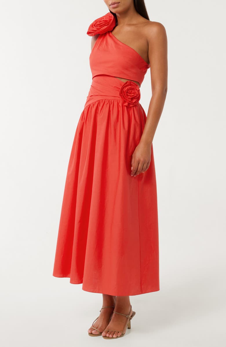Ever New Josefina One-Shoulder Poplin Midi Dress, Alternate, color, Flame Scarlet