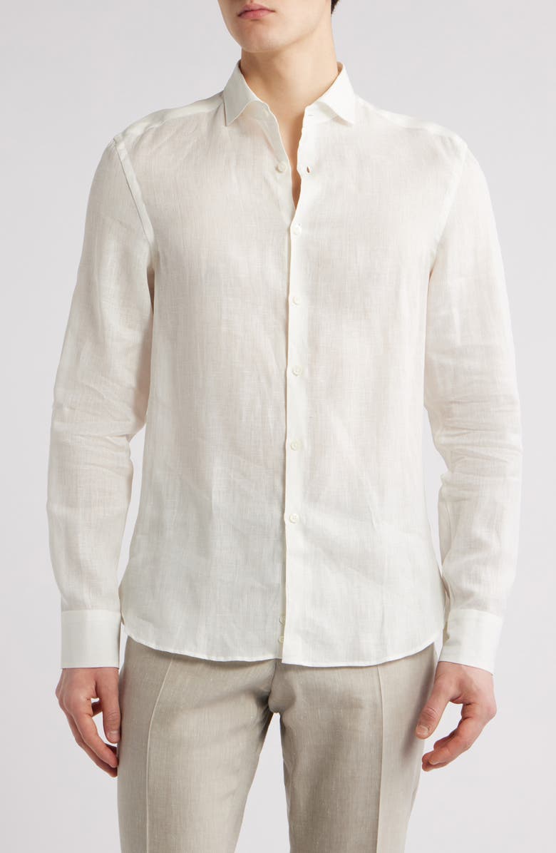 Canali Regular Fit Linen Dress Shirt, Main, color, 