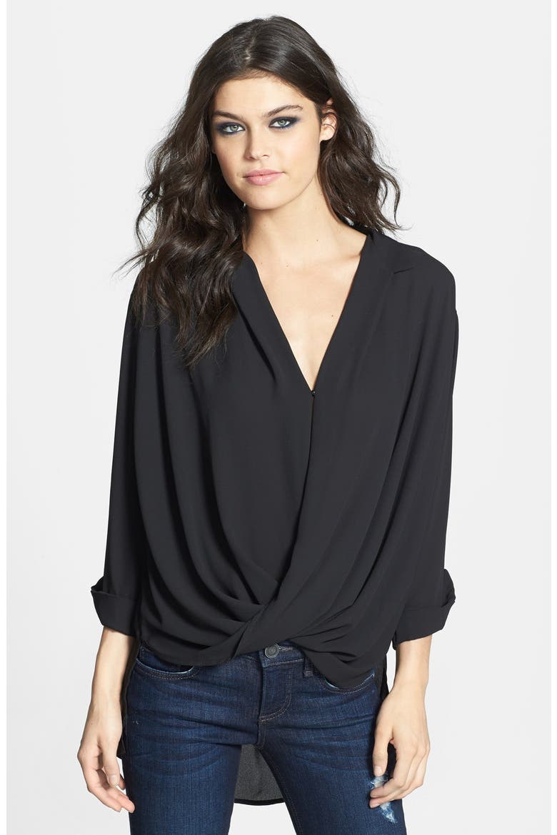 Surplice Woven High/Low Top, Main, color, BLACK