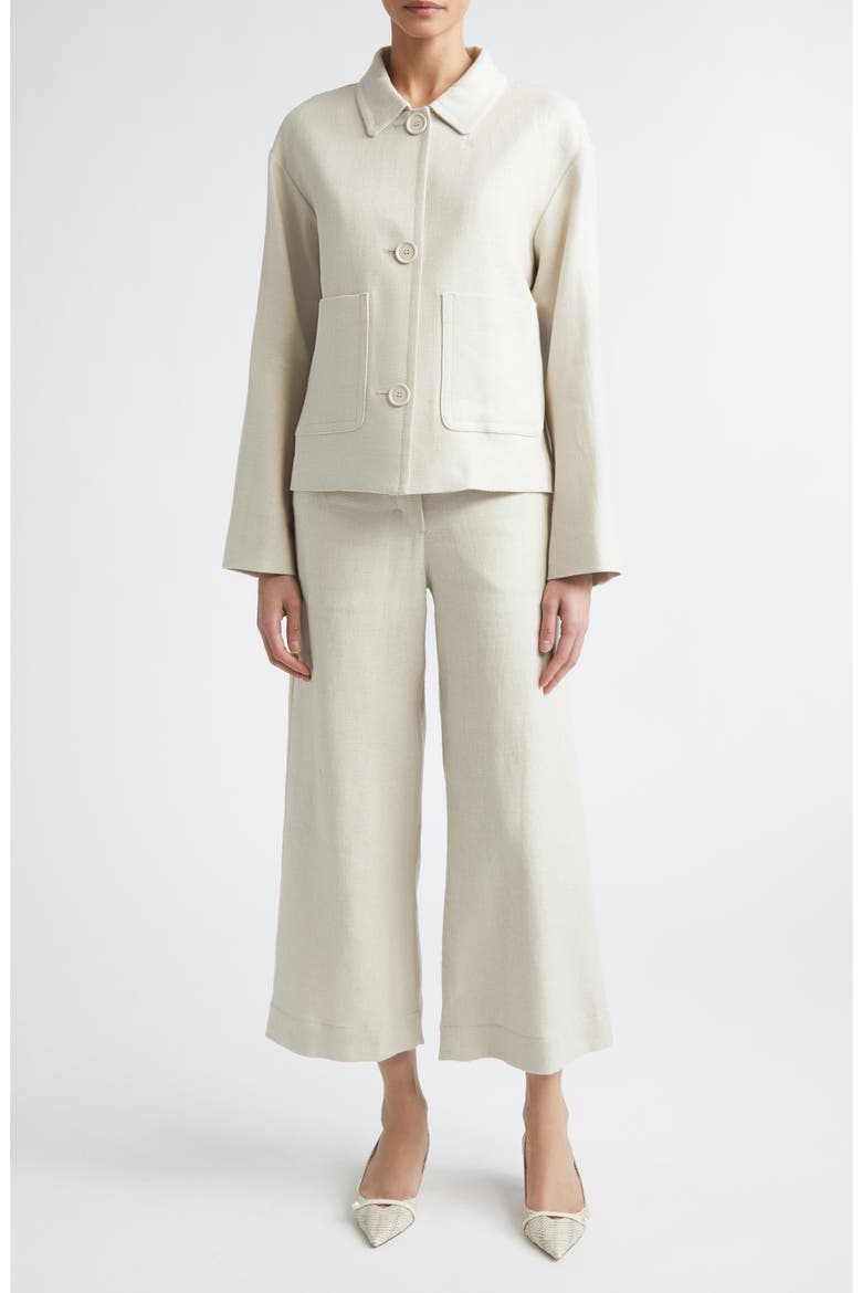 Abissi Stretch Linen & Cotton Wide Leg Ankle Pants, Alternate, color, IVORY