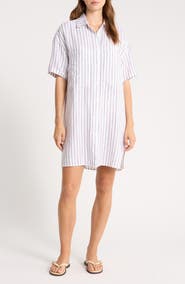 LEFT ON FRIDAY Getaway Stripe Linen Minidress Cover-Up