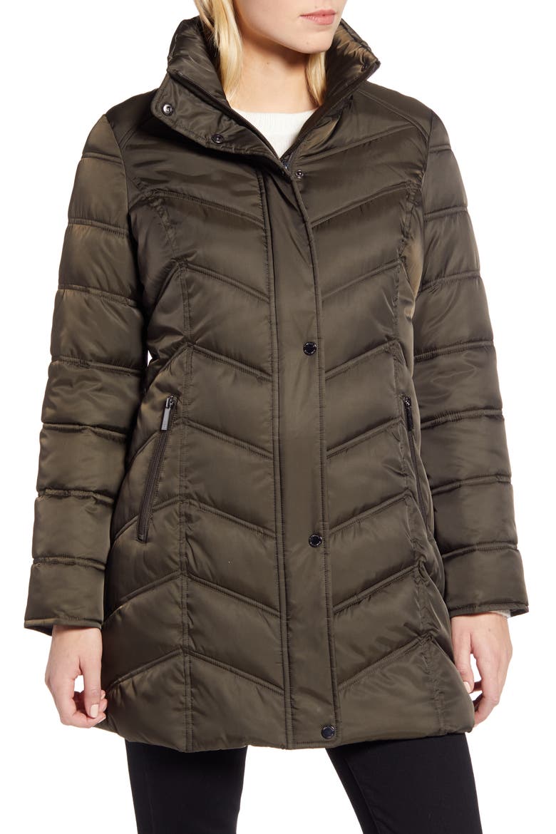 Faux Fur Trim Puffer Jacket, Alternate, color, OLIVE