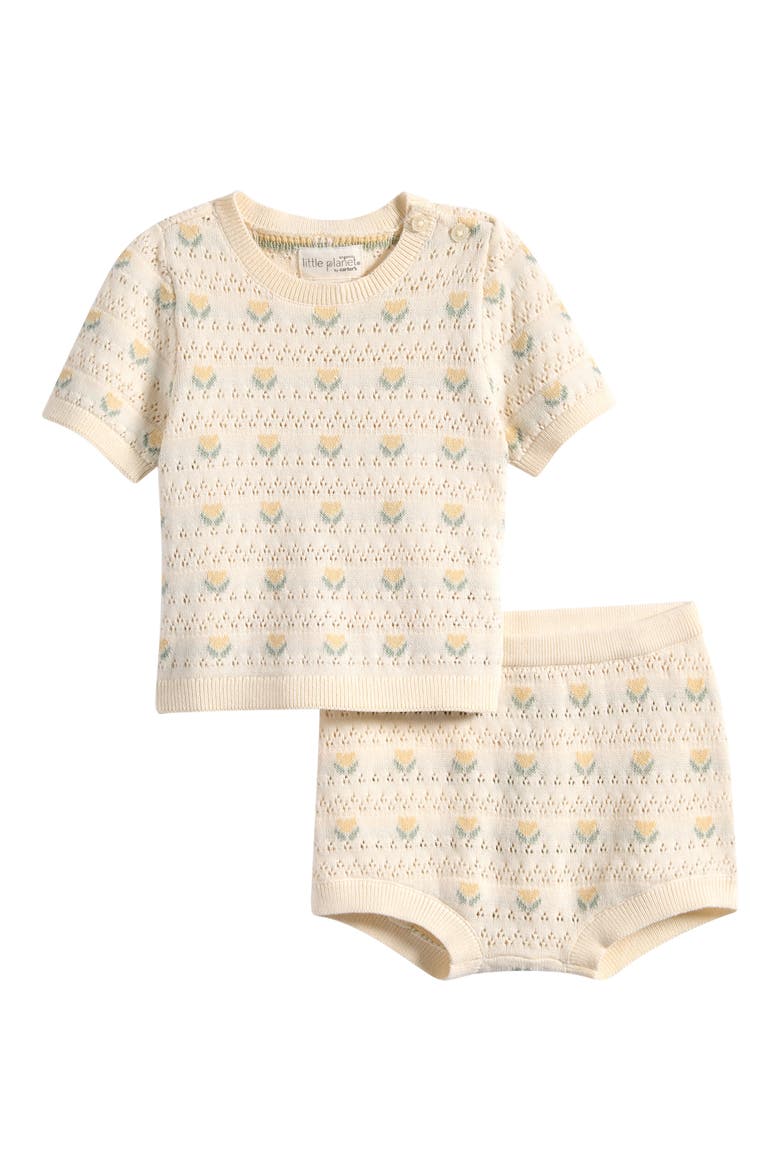 Floral Organic Cotton Pointelle Sweater & Shorts Set, Main, color, YELLOW FLORAL