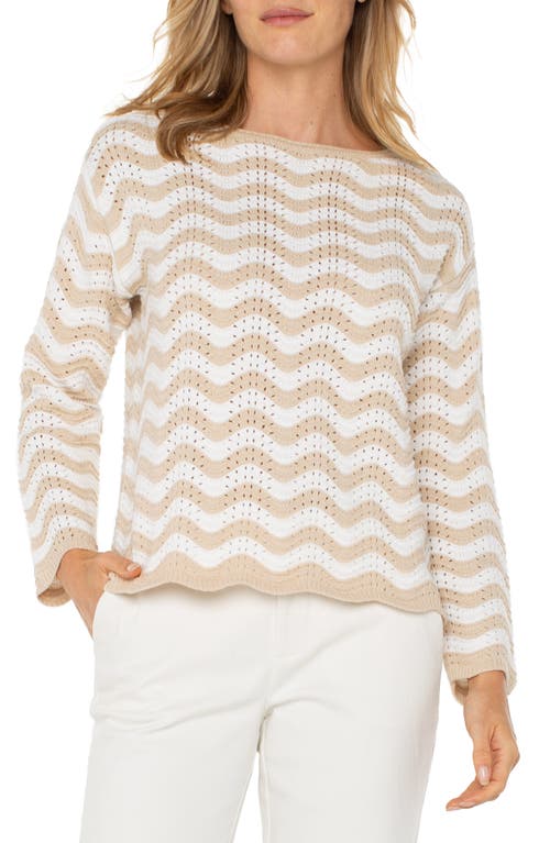 Liverpool Los Angeles Wavy Stripe Pointelle Cotton Blend Sweater In Tan Ivory Strpe