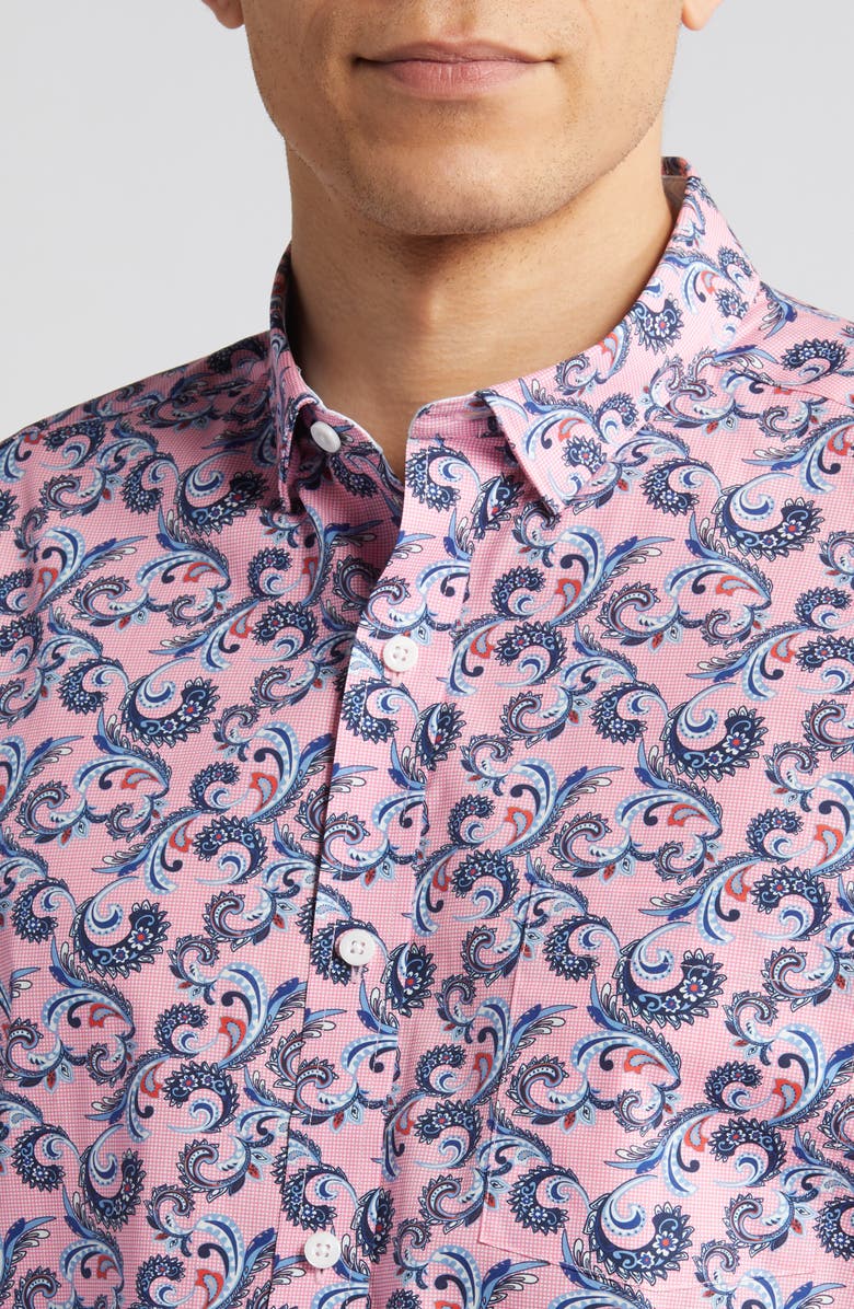 Johnston & Murphy Paisley Print Cotton Button-Up Shirt, Alternate, color, Pink
