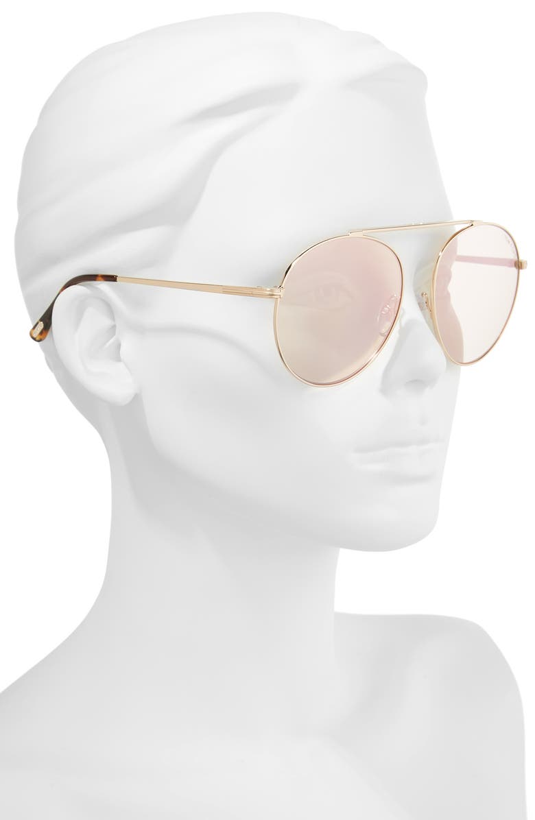 TOM FORD Simone 58mm Gradient Mirrored Round Sunglasses, Alternate, color, Rose Gold/ Light Brown Flash