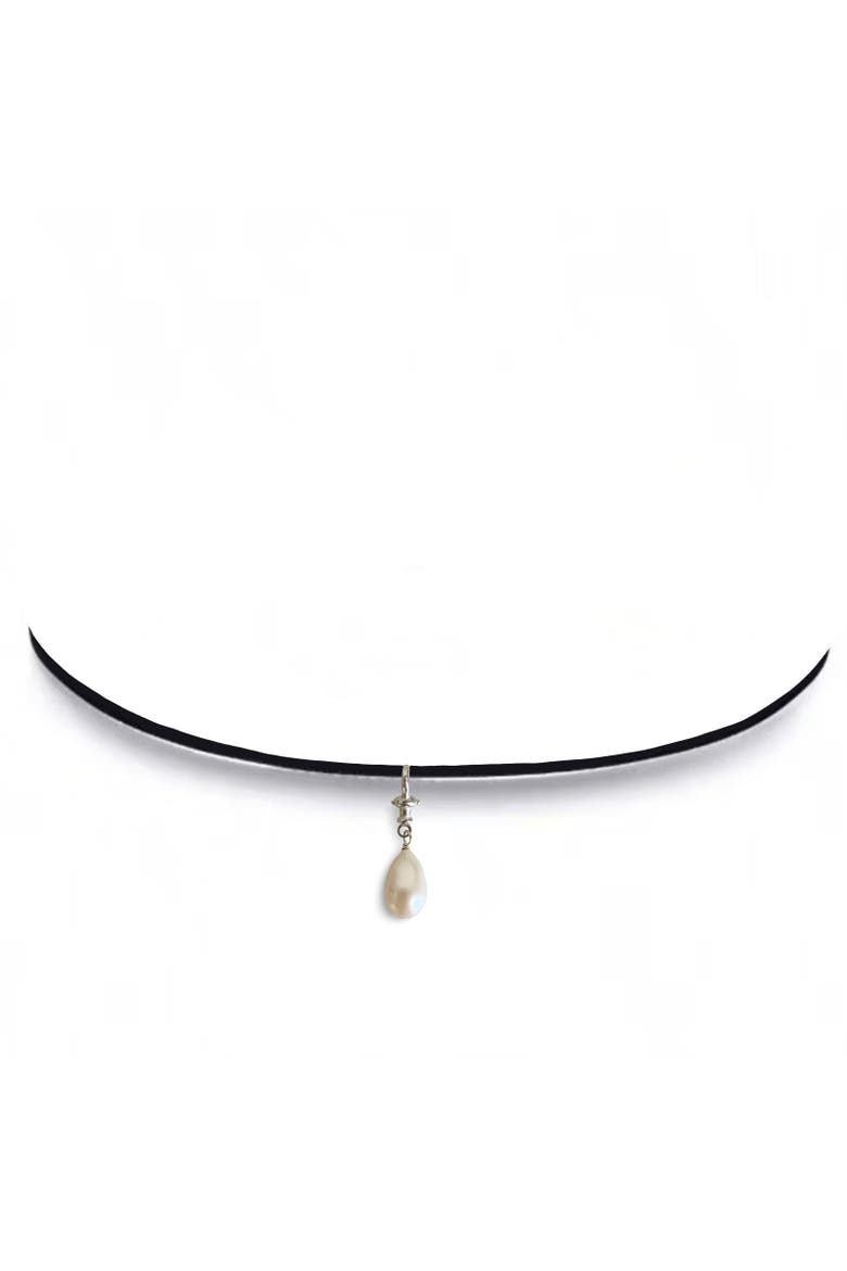 The Francesca Pearl Drop Choker, Main, color, White, Beige, Black, Silver
