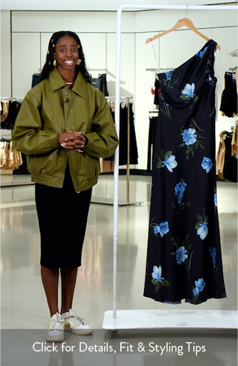 Delphine Floral One-Shoulder Satin Crepe Gown, sales video thumbnail