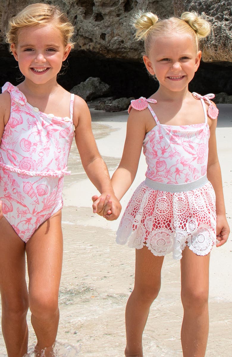 Shade Critters Seaside Toile One-Piece Swimsuit & Skirt Set, Alternate, color, 
