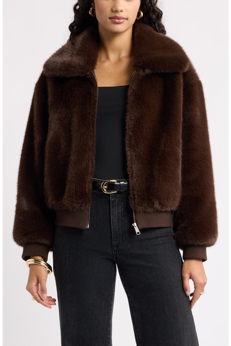 Faux Fur Jacket, Main, color, BROWN SEAL