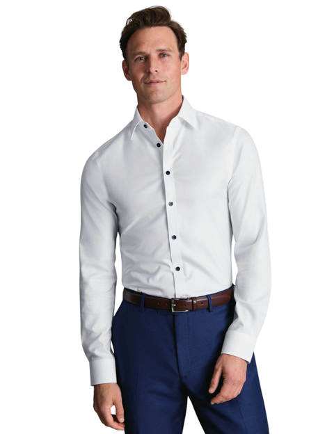 Non-Iron Twill with contrast blue buttons Shirt