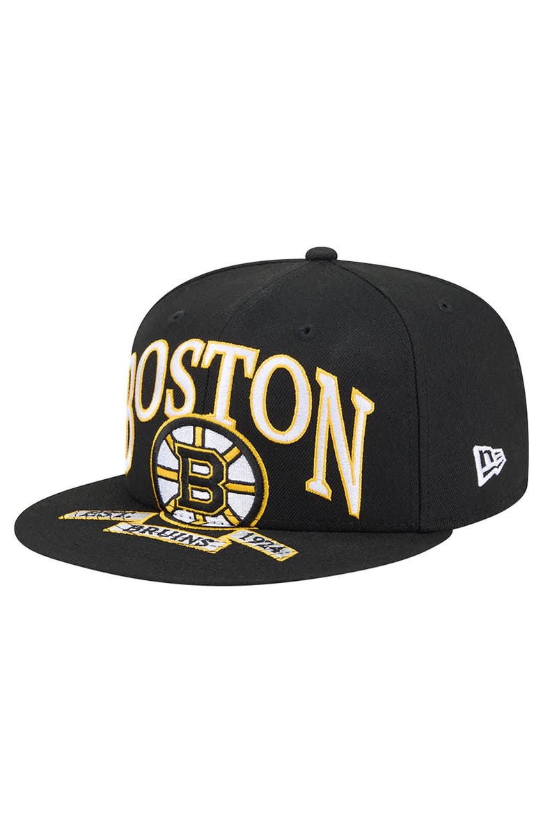 New Era Men
s New Era Black Boston Bruins Oversized Vintage Arch 59Fifty Fitted Hat, Alternate, color, Black