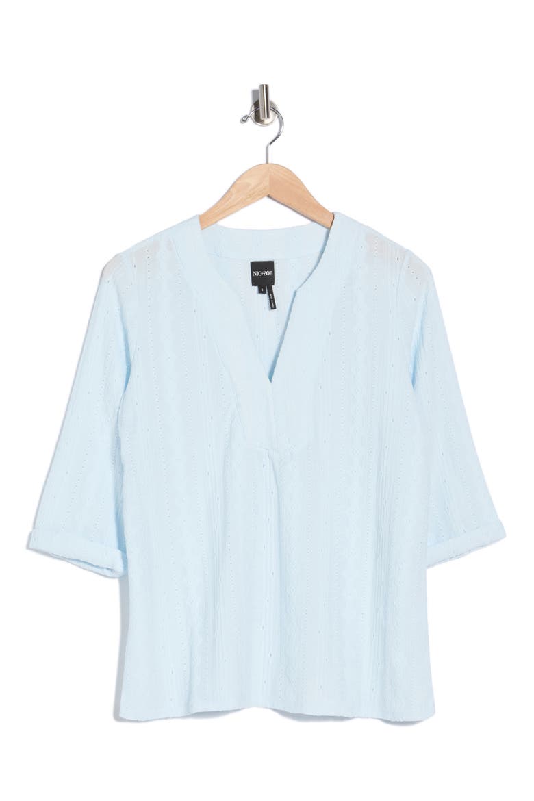 Embroidered Eyelet Popover Blouse, Alternate, color, PALE SKY