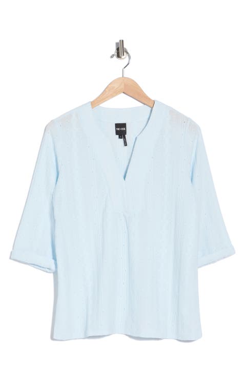 Embroidered Eyelet Popover Blouse