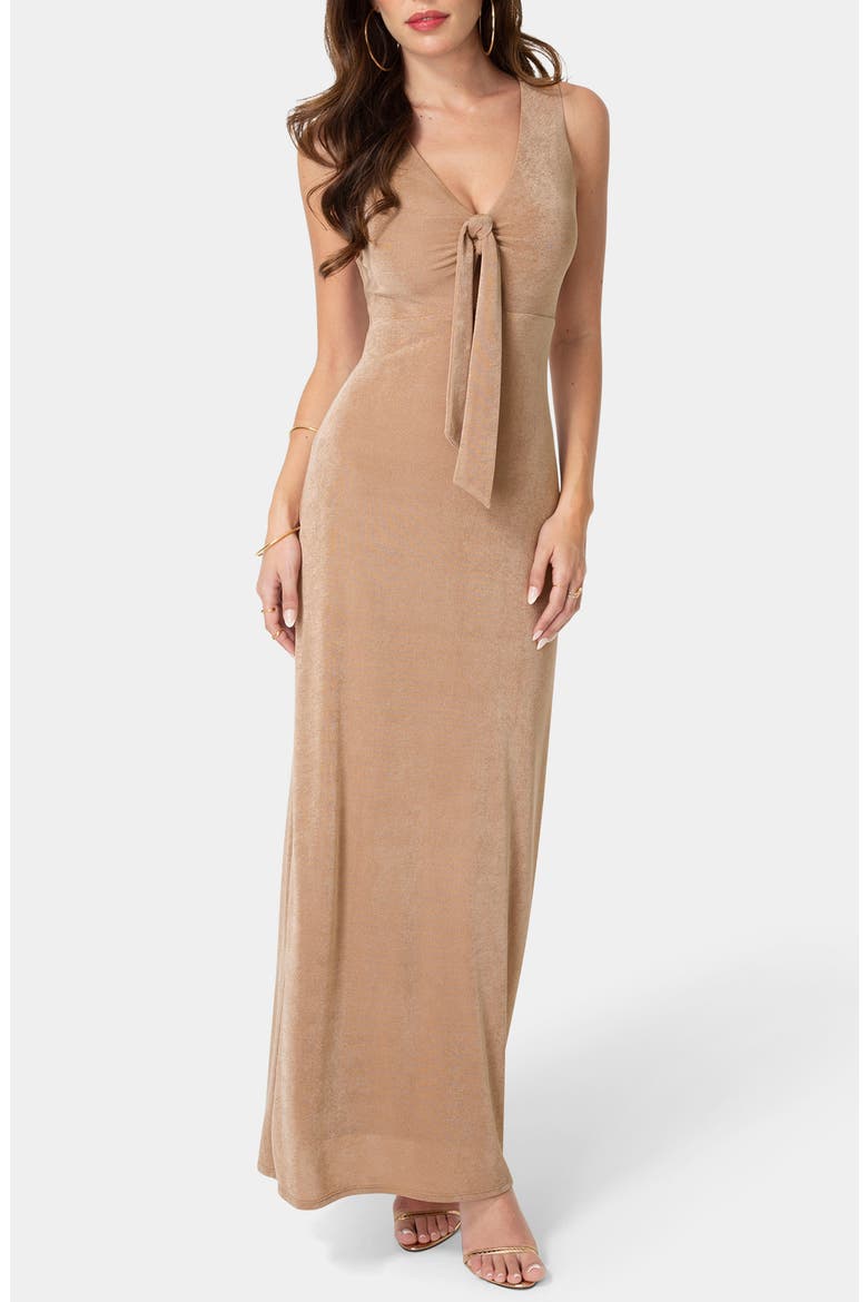 Tie Cutout Sleeveless Maxi Dress, Main, color, MOCHA