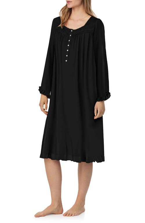 Eileen West Waltz Embroidered Long Sleeve Nightgown In Black