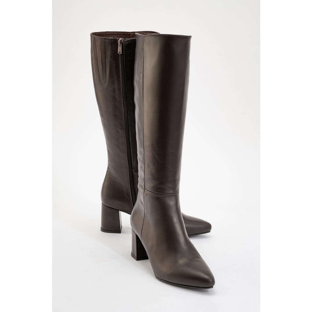 Forever & Always Shoes Sejas Leather Block Heel Knee-high Boot In Brown