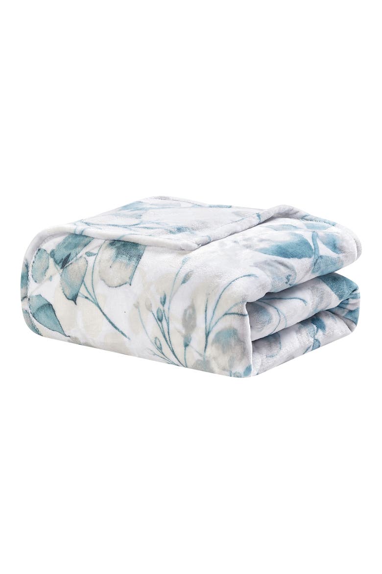 Dempsey Leaf Print Fleece Blanket, Main, color, SAGE