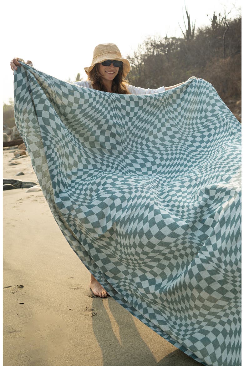 Opt Out Fringe Trim Cotton Beach Blanket, Alternate, color, GREEN TONES
