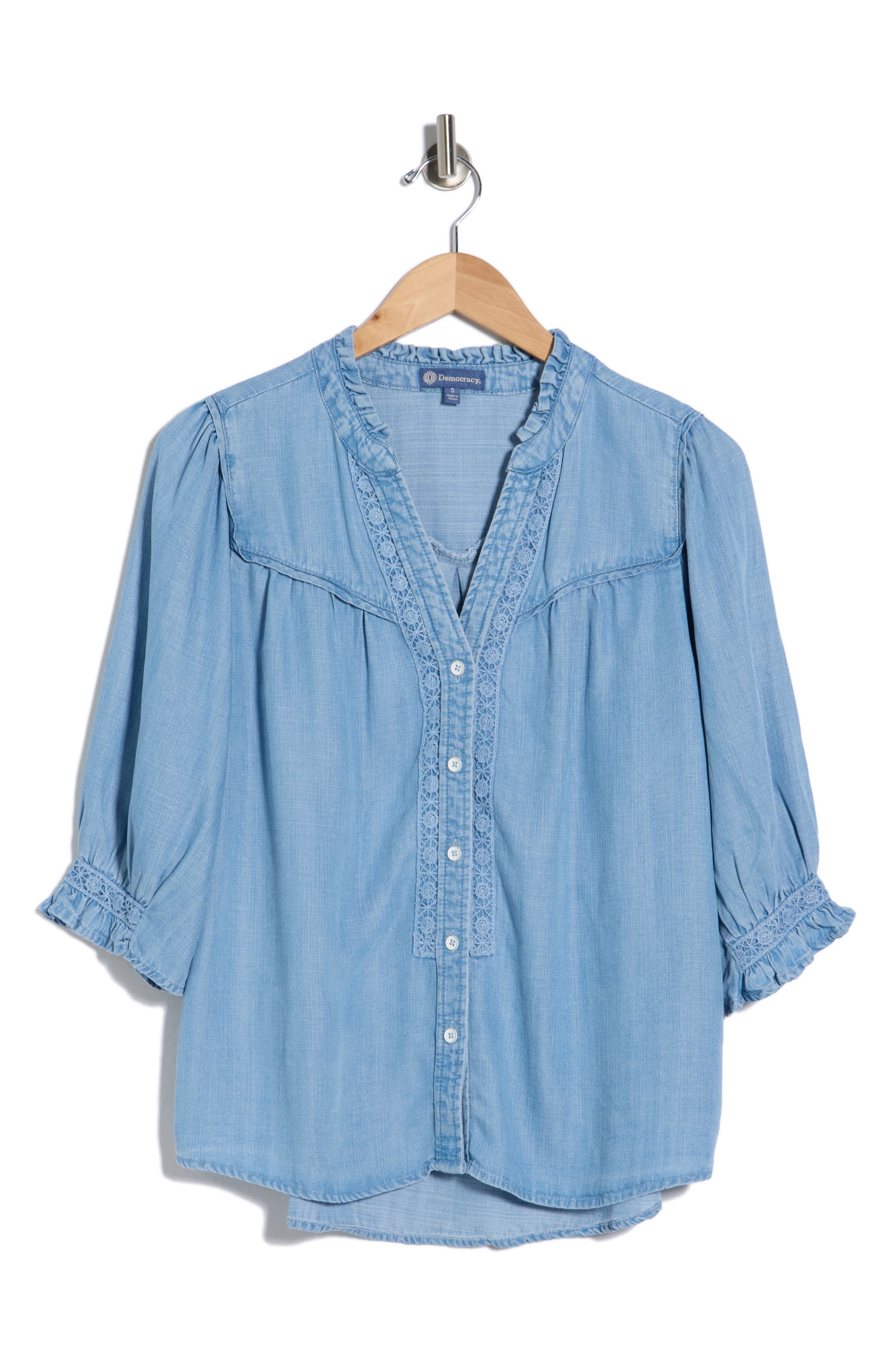 Democracy Embroidered Inset Button Up Top