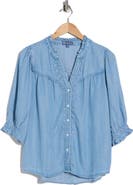 Democracy Embroidered Inset Button Up Top