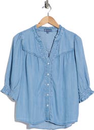 Democracy Embroidered Inset Button Up Top