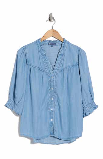 Democracy Embroidered Inset Button Up Top