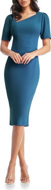 Dress the Population Ruth Asymmetric Neck Midi Dress