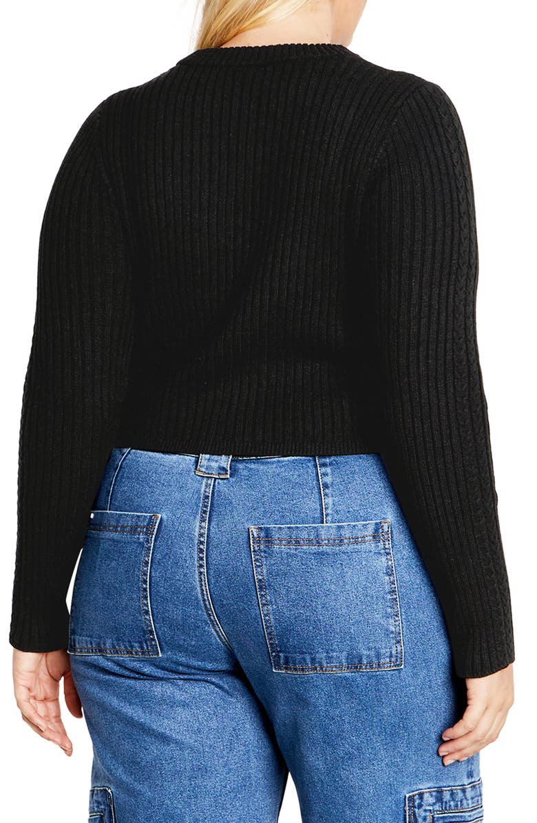 City Chic Mixed Stitch Crewneck Sweater, Alternate, color, Black