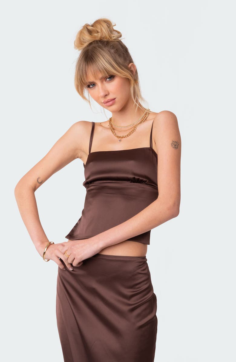EDIKTED Open Back Satin Camisole Top, Alternate, color,